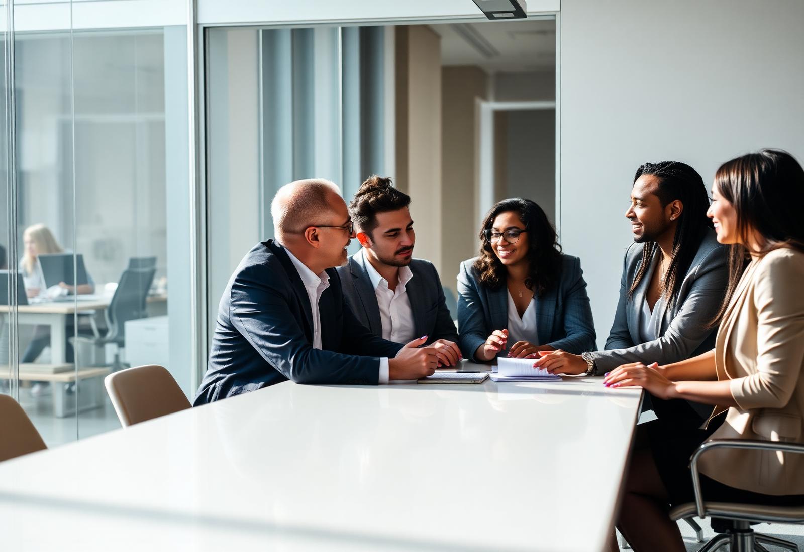Diverse business team collaborating in a modern office